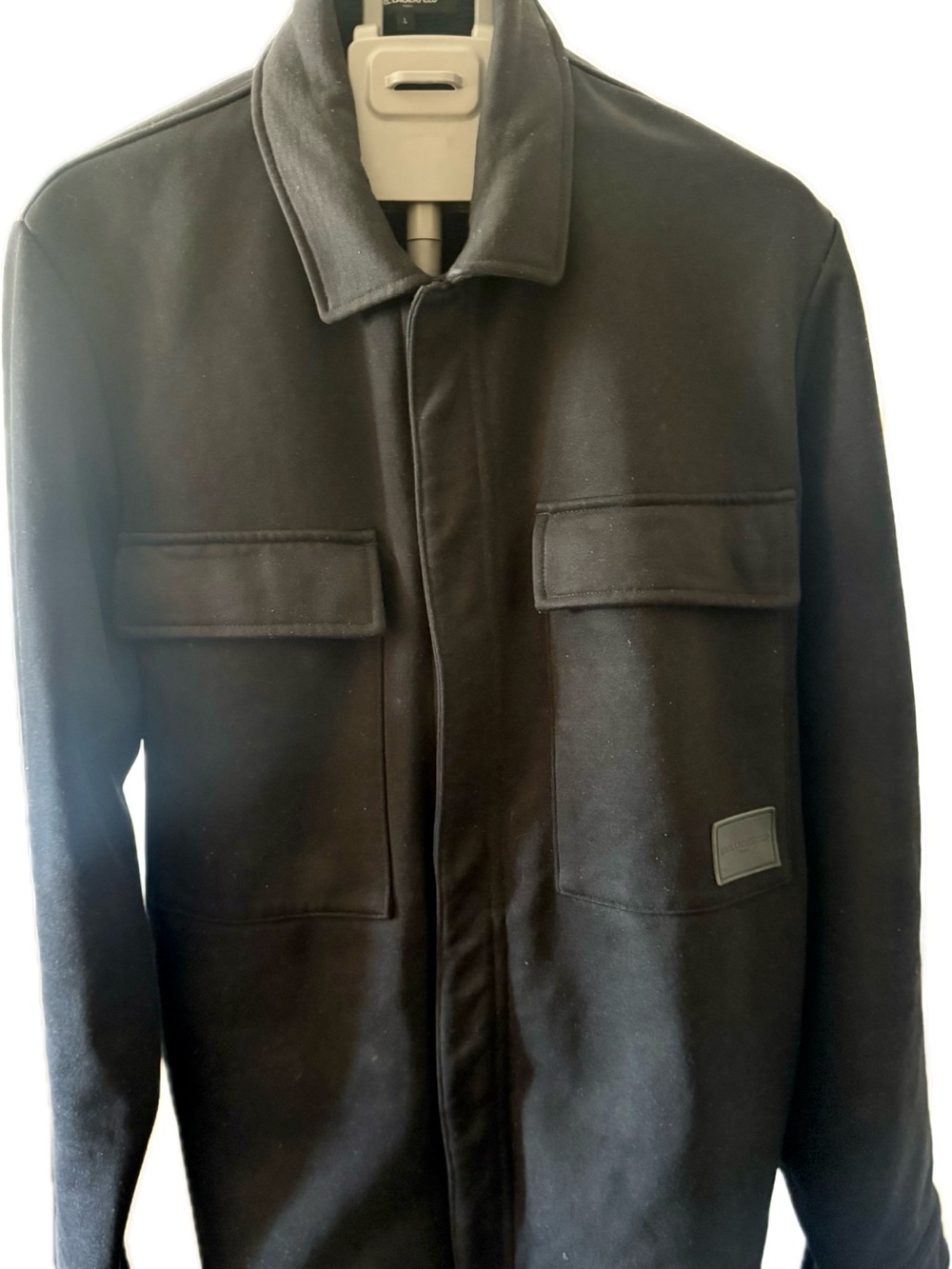 Karl Lagerfeld Black Twill Shirt Jacket with Patch Detail